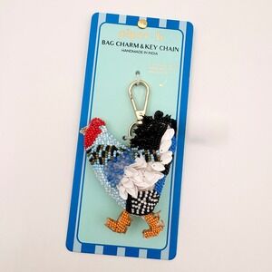 Piper K Beaded Rooster Bag Charm Keychain Handmade Multicolor Sequin Chicken NEW